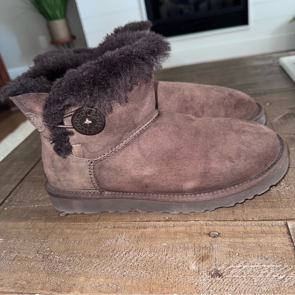 UGG Shoes - Ugg mini Bailey button boots in chocolate brown size 8